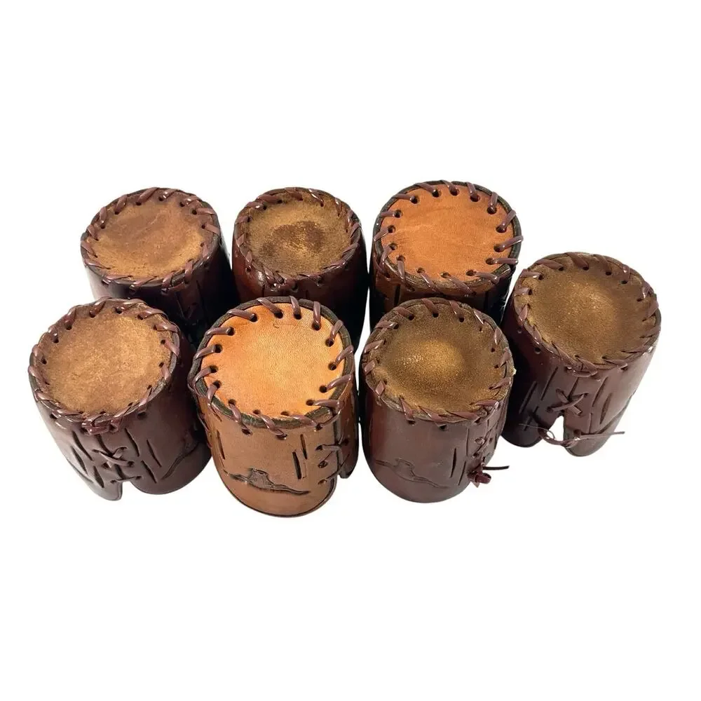 Set of 7 Handmade Leather Longhorn Beer Bottle Holders Western Cowboy Sleeves